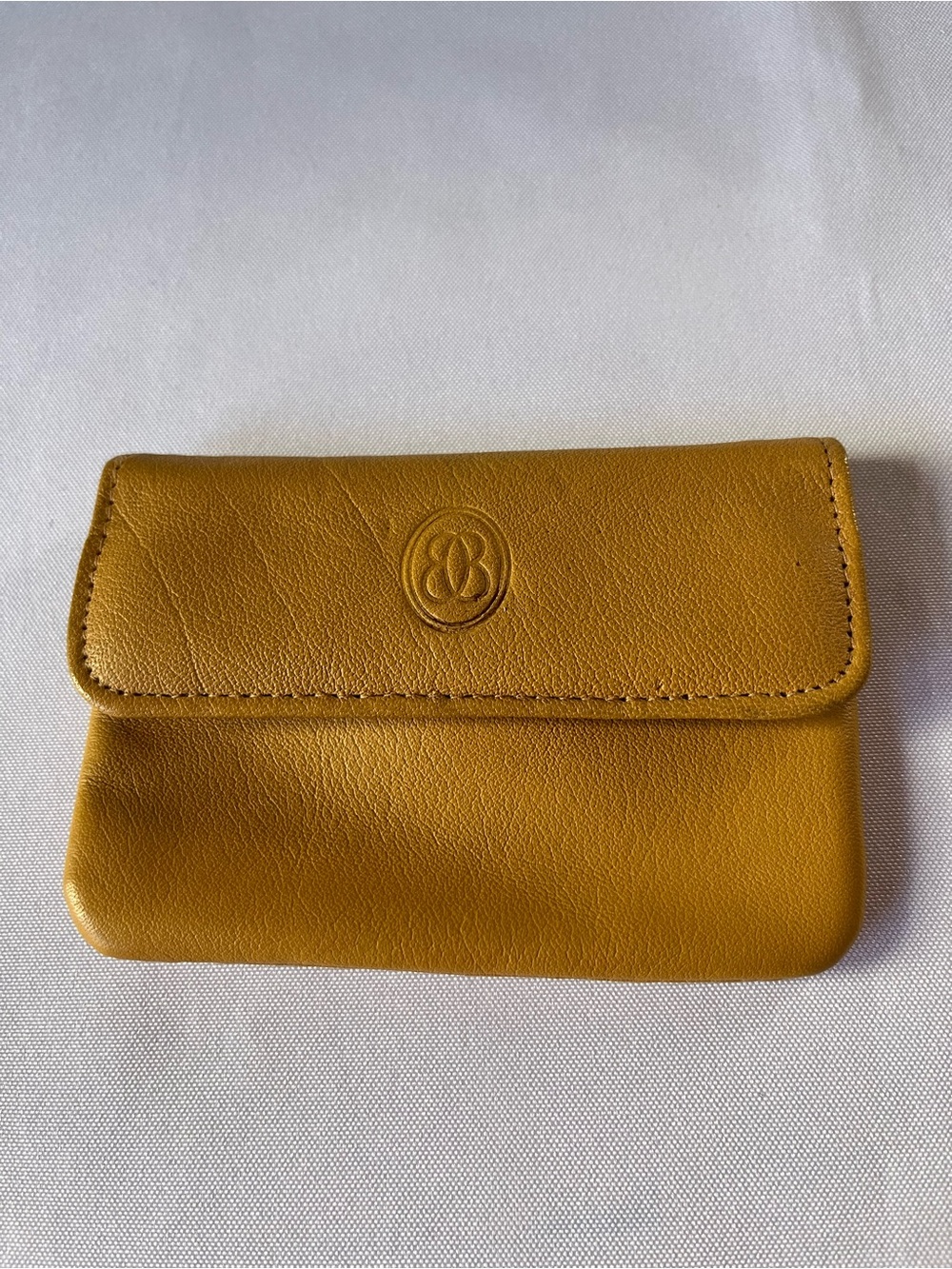 Vintage Buxton Mustard Yellow Genuine Leather Coin Purse Snap Flap Zipper Pouch